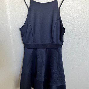 Altar'd State Navy High-Neck Fit & Flare/A-Line Mini Dress with Tiered Skirt